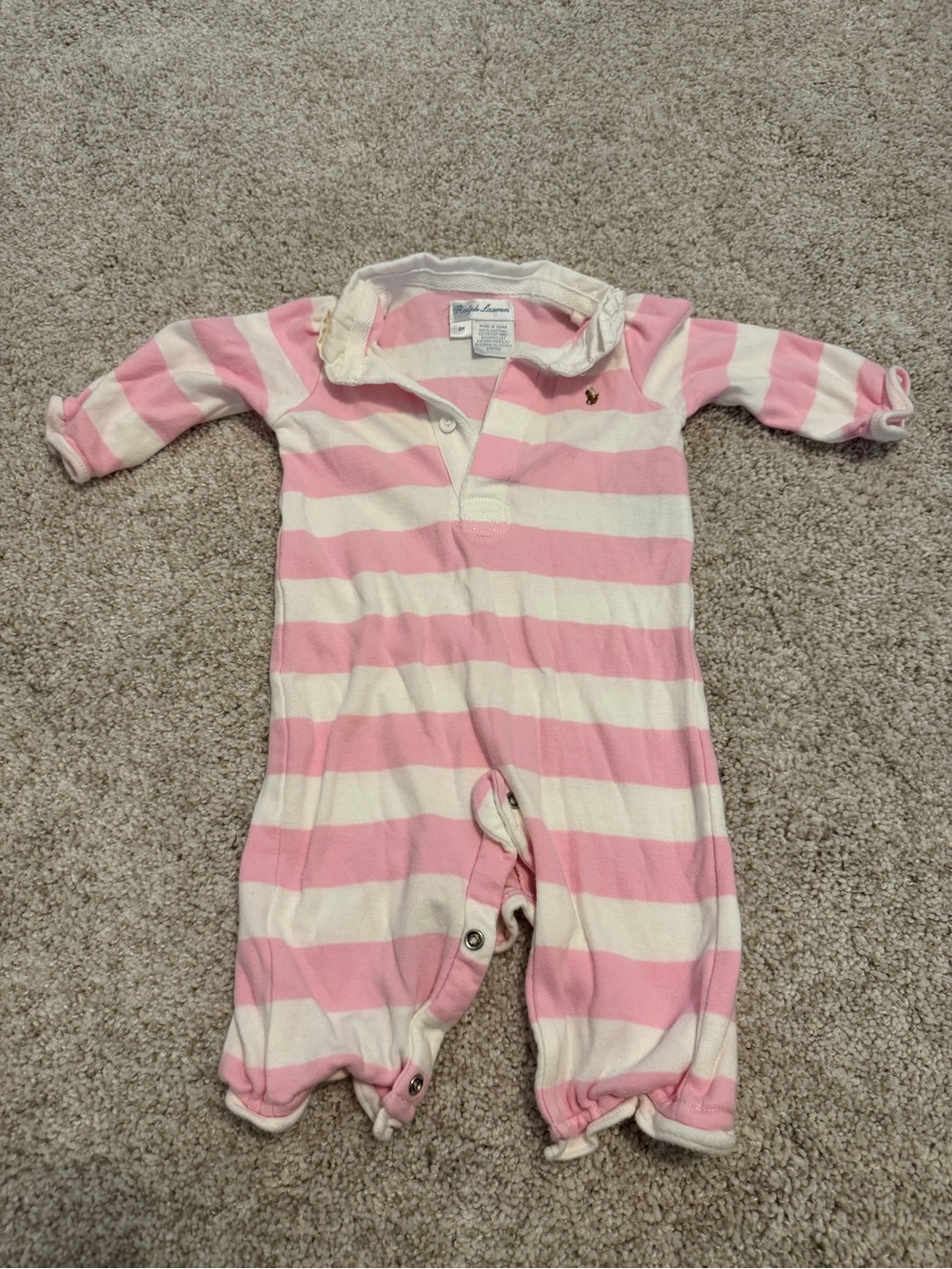 Ralph Lauren Pink & White Striped Cotton Polo One-Piece